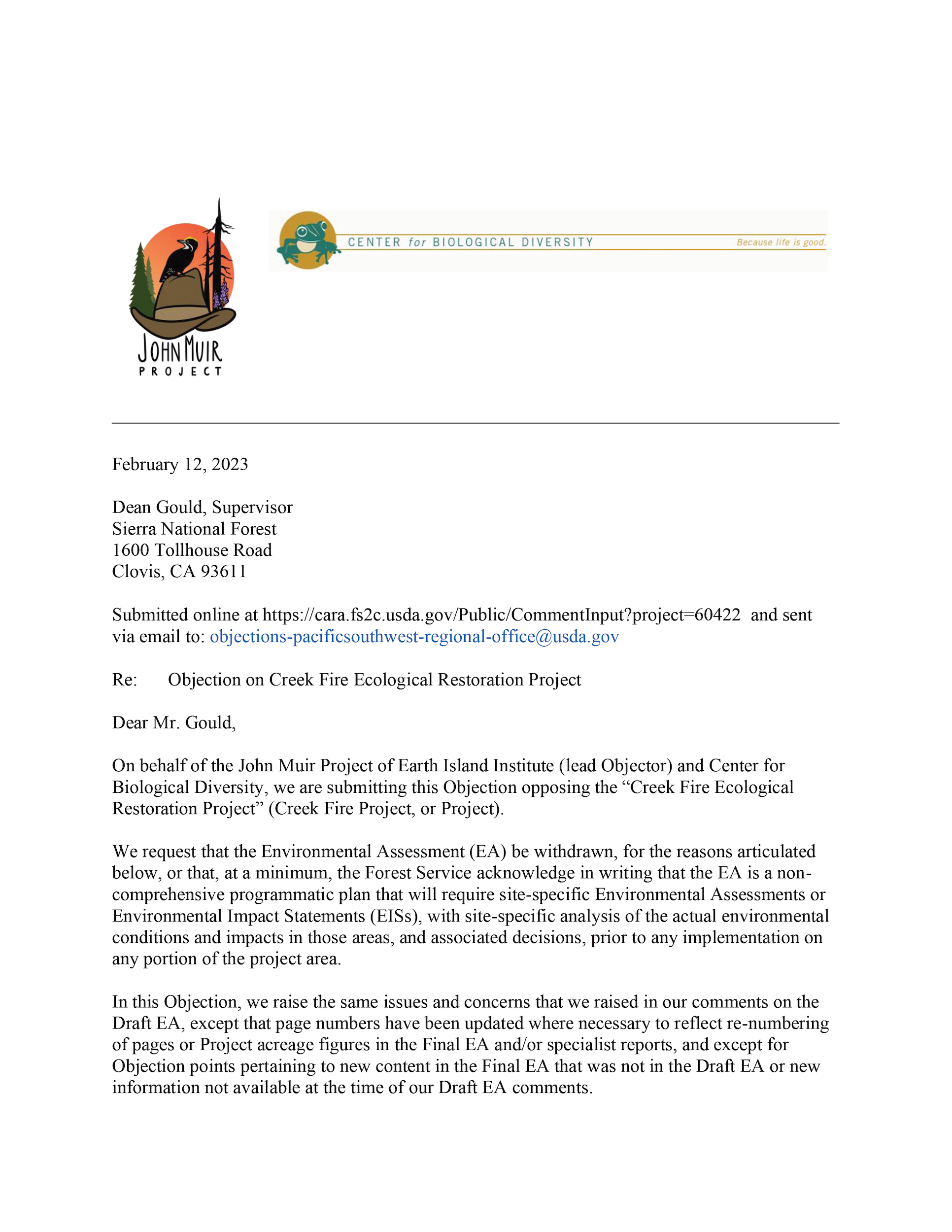 Creek fire salv Objection JMP CBD 12Feb23-1